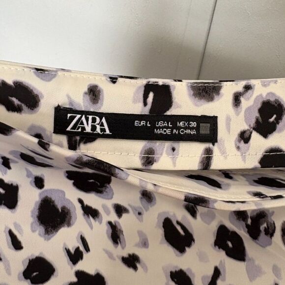 ZARA large black white animal print ruched skirt satin feel - Picture 3 of 9